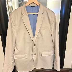 Banana Republic Tan Tailored Blazer 
Top stitching on lapel edges pocket edges.